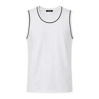 Ön Unisex Pamuklu Bisiklet Yaka Kolsuz Atlet Kontrast Biyeli Regular Fit - Beyaz