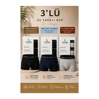 Erkek Likralı Pamuklu Nefes Alan Penye Boxer3Lü Paket - Siyah - Gri - Lacivert