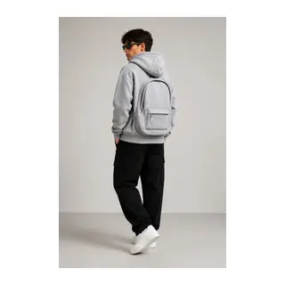 Erkek 3 İplik Şardonlu Tam Fermuarlı Kapüşonlu Arka Çanta Detaylı Sweatshirt - Gri
