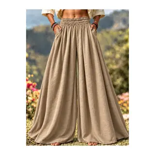 Yüksek Belli Lastikli Geniş Paçalı Etek Pantolon