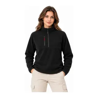 Polar Dik Yaka Yarım Fermuarlı Fermuarlı Göğüs Cepli Regular Fit Kışlık Sweatshirt - Siyah