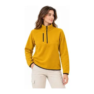 Polar Dik Yaka Yarım Fermuarlı Fermuarlı Göğüs Cepli Regular Fit Kışlık Sweatshirt - Hardal Sarısı