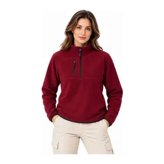 Polar Dik Yaka Yarım Fermuarlı Fermuarlı Göğüs Cepli Regular Fit Kışlık Sweatshirt - Bordo