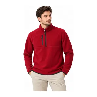 Erkek Polar Dik Yaka Yarım Fermuarlı Fermuarlı Göğüs Cepli Regular Fit Kışlık Sweatshirt - Bordo