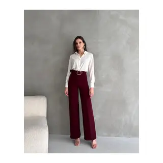 EN-BOY LİKRALI ÇİFT DÜĞMELİ VE KEMERLİ PALAZZO PANTOLON