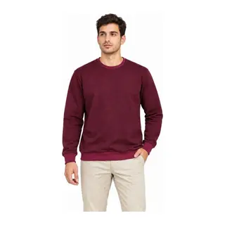 Erkek Bisiklet Yaka İçi Şardonlu 2 İplik Düz Uzun Kollu Regular Fit Sweatshirt -Bordo