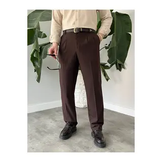 Erkek Beli Lastikli Pileli Rahat Kesim Kumaş Pantolon