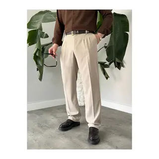 Erkek Beli Lastikli Pileli Rahat Kesim Kumaş Pantolon