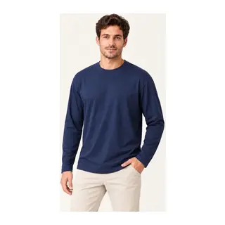 Erkek Modal Yumuşak Dokulu Bisiklet Yaka Uzun Kollu Tişört Sweatshirt - Lacivert