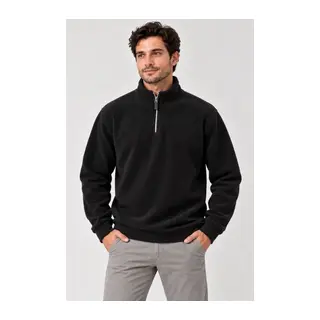 Erkek Polar Dik Yaka Yarım Fermuarlı Uzun Kollu Regular Fit Kışlık Sweatshirt - Siyah