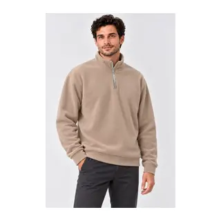 Erkek Polar Dik Yaka Yarım Fermuarlı Uzun Kollu Regular Fit Kışlık Sweatshirt - Bej