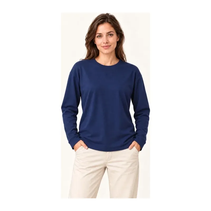 Modal Yumuşak Dokulu Bisiklet Yaka Uzun Kollu Tişört Sweatshirt - Lacivert