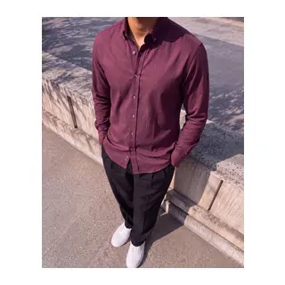 Erkek Standart Kesim Gabardin Kumaş Uzun Kollu Gömlek