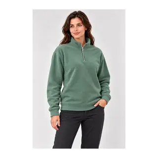 Polar Dik Yaka Yarım Fermuarlı Uzun Kollu Regular Fit Kışlık Sweatshirt - Mint Yeşili