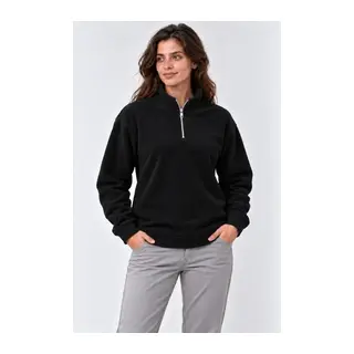 Polar Dik Yaka Yarım Fermuarlı Uzun Kollu Regular Fit Kışlık Sweatshirt - Siyah