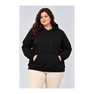 Battal Büyük Beden Üç İplik İçi Şardonlu Kapüşonlu Kanguru Cepli Kışlık Sweatshirt - Siyah