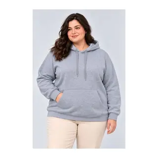 Battal Büyük Beden Üç İplik İçi Şardonlu Kapüşonlu Kanguru Cepli Kışlık Sweatshirt - Gri