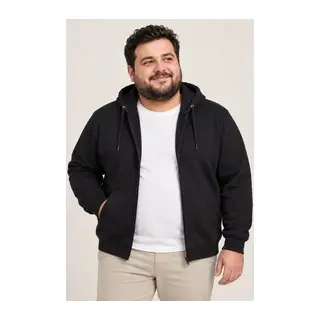 Erkek Battal Büyük Beden Üç İplik İçi Şardonlu Kapüşonlu Tam Fermuarlı Kışlık Sweatshirt - Siyah