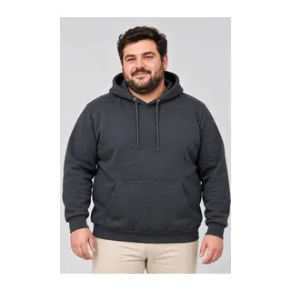 Erkek Battal Büyük Beden Üç İplik İçi Şardonlu Kapüşonlu Kanguru Cepli Kışlık Sweatshirt - Füme