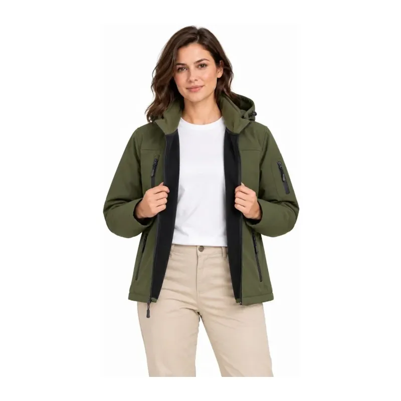 Su Geçirmez Softshell İçi Polar Astarlı Çıkarılabilir Kapüşonlu 4 Cepli Mont Ceket - Haki