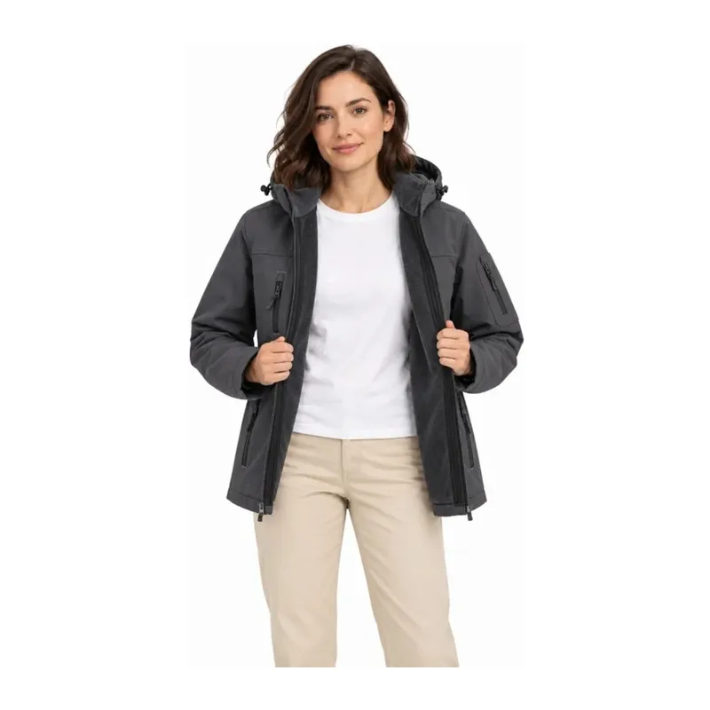 Su Geçirmez Softshell İçi Polar Astarlı Çıkarılabilir Kapüşonlu 4 Cepli Mont Ceket - Füme
