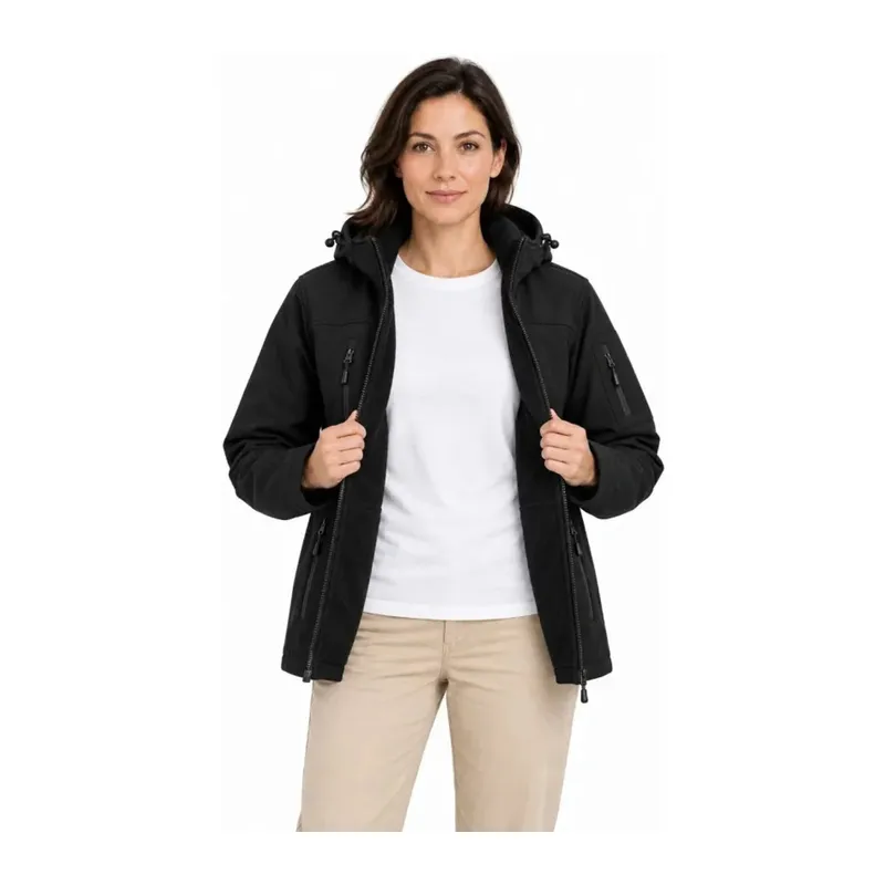Su Geçirmez Softshell İçi Polar Astarlı Çıkarılabilir Kapüşonlu 4 Cepli Mont Ceket - Siyah
