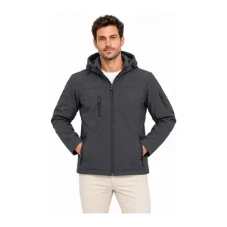 Erkek Su Geçirmez Softshell İçi Polar Astarlı Çıkarılabilir Kapüşonlu 4 Cepli Mont Ceket - Füme