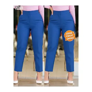 Kadın üste Oturan Paçası Bilek üzerinde Biten Krep Kumaş Pantolon 36 (S) - 50 (5XL)