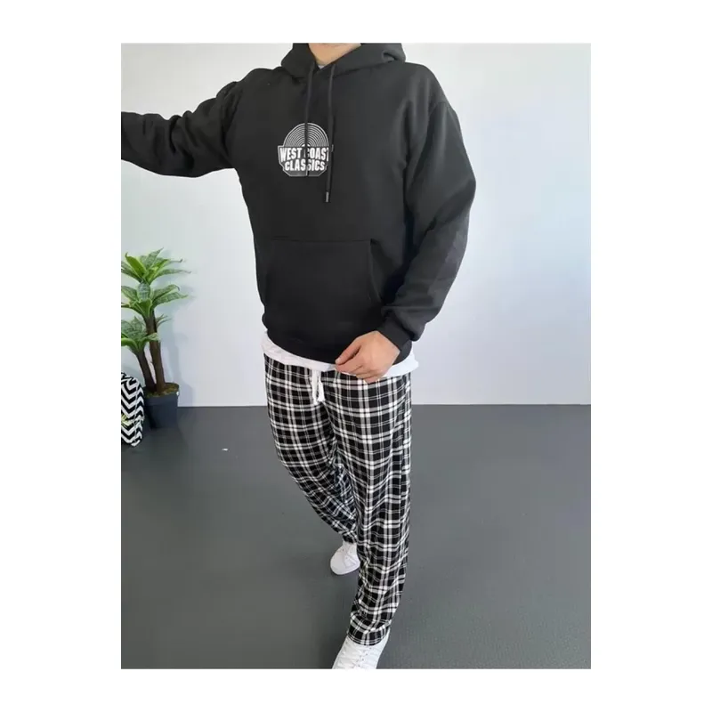 Erkek Sırt Baskılı Kapüşonlu Üç İplik Oversize Sweatshirt - Siyah