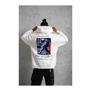Erkek Astronot Baskılı Kapüşonlu Sweat - Beyaz