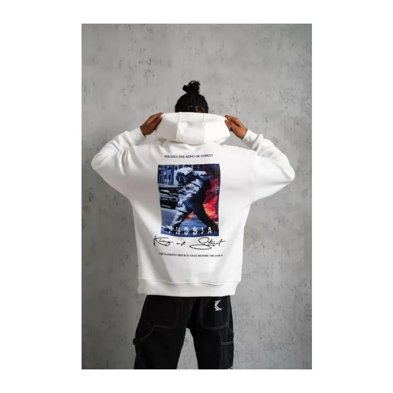Erkek Astronot Baskılı Kapüşonlu Sweat - Beyaz