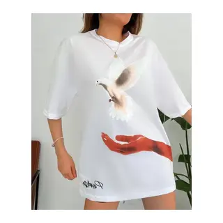 Dijital Baskılı T-Shirt - Beyaz