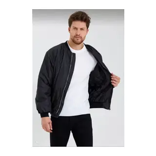 Erkek Düz Bomber Ceket - Siyah