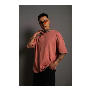 Erkek 24/1 Düz A Kalite Oversize T-shirt - Gül Kurusu