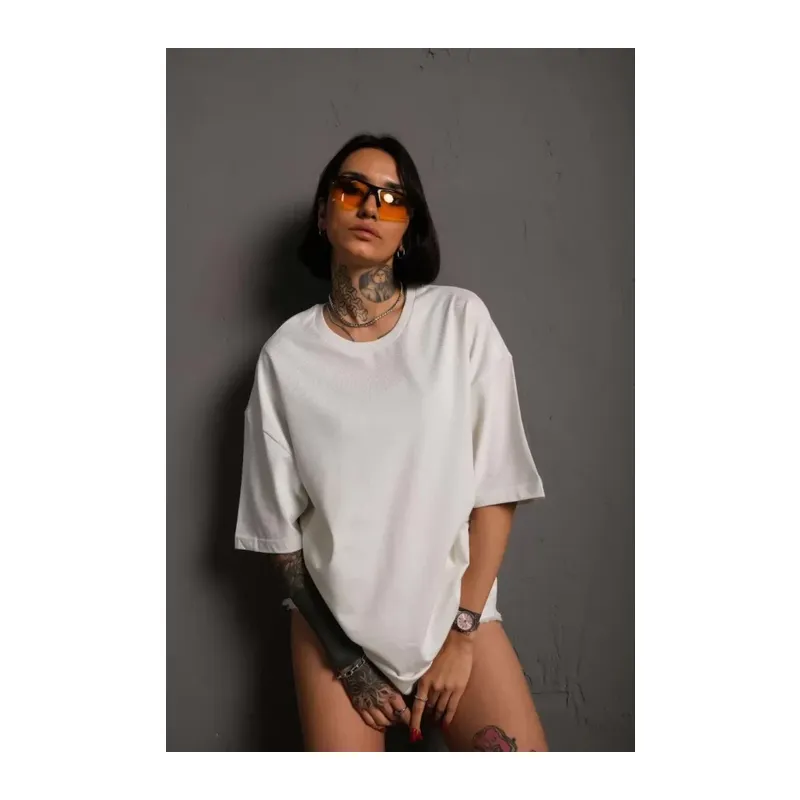 24/1 Düz A Kalite Oversize T-shirt - Beyaz