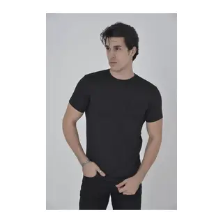 Erkek File Cepli Slim Fit T-shirt - Siyah