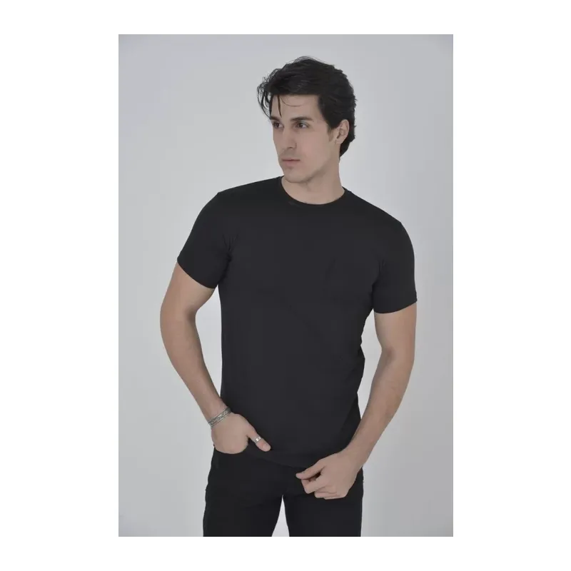 Erkek File Cepli Slim Fit T-shirt - Siyah
