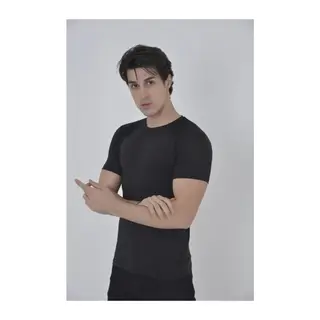 Erkek Omuz Fileli Slim Fit T-shirt - Siyah