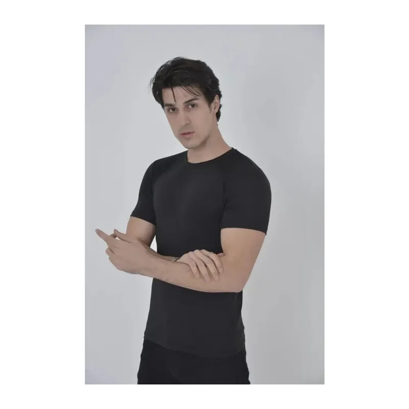Erkek Omuz Fileli Slim Fit T-shirt - Siyah