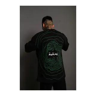 Erkek Bisiklet Yakalı Sırt Baskılı Oversize T-Shirt - Siyah