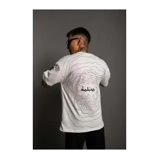 Erkek Bisiklet Yakalı Sırt Baskılı Oversize T-Shirt - Beyaz
