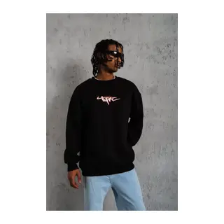 Erkek 3 İplik Gangster Baskılı Sweatshirt - Siyah