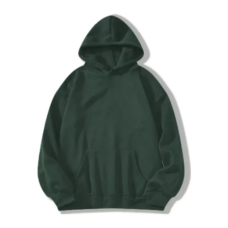Erkek Düz Kapüşonlu Sweat - Koyu Yeşil