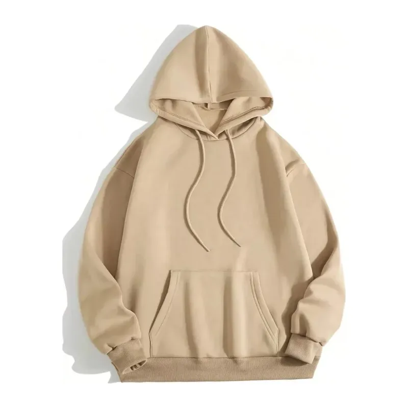 Erkek Düz Kapüşonlu Sweat - Bej