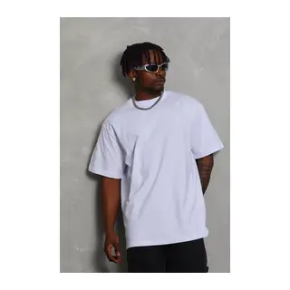 Unisex Oversize Düz Bisiklet Yaka T-Shirt - Beyaz