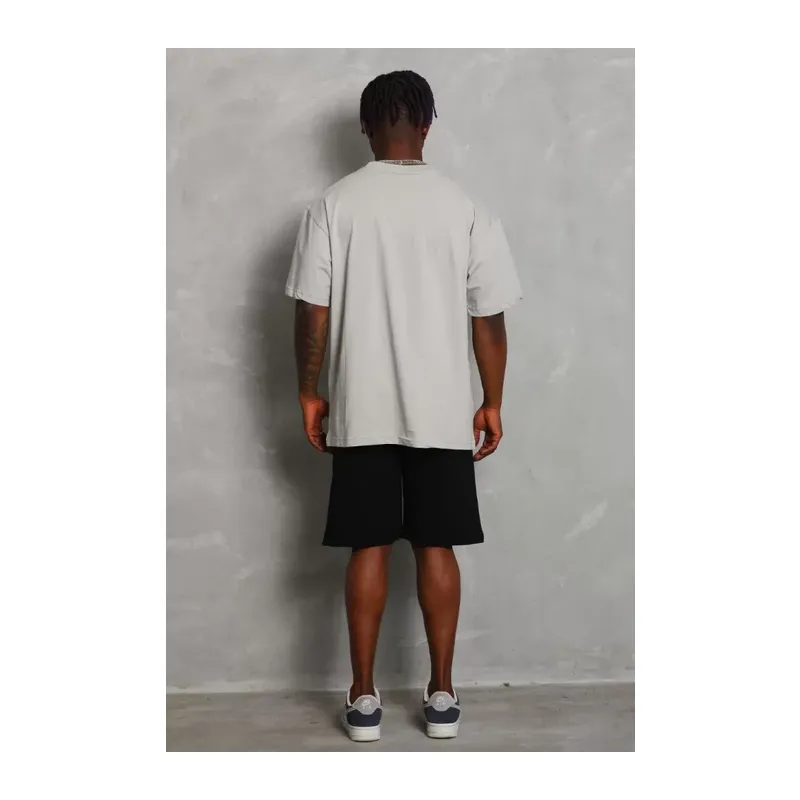 Unisex Oversize Düz Bisiklet Yaka T-Shirt - Gri