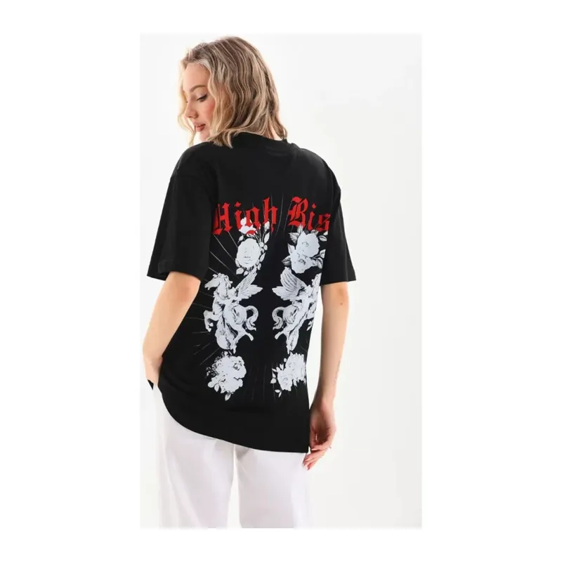 Unisex Baskılı Oversize T-Shirt - Siyah
