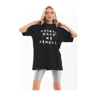 Unisex Baskılı Oversize T-Shirt - Siyah