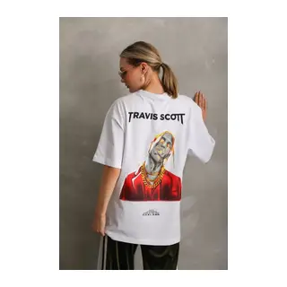 Unisex Baskılı Oversize T-Shirt - Beyaz