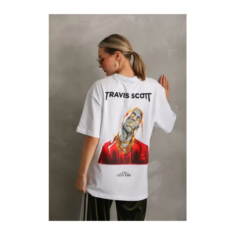Unisex Baskılı Oversize T-Shirt - Beyaz